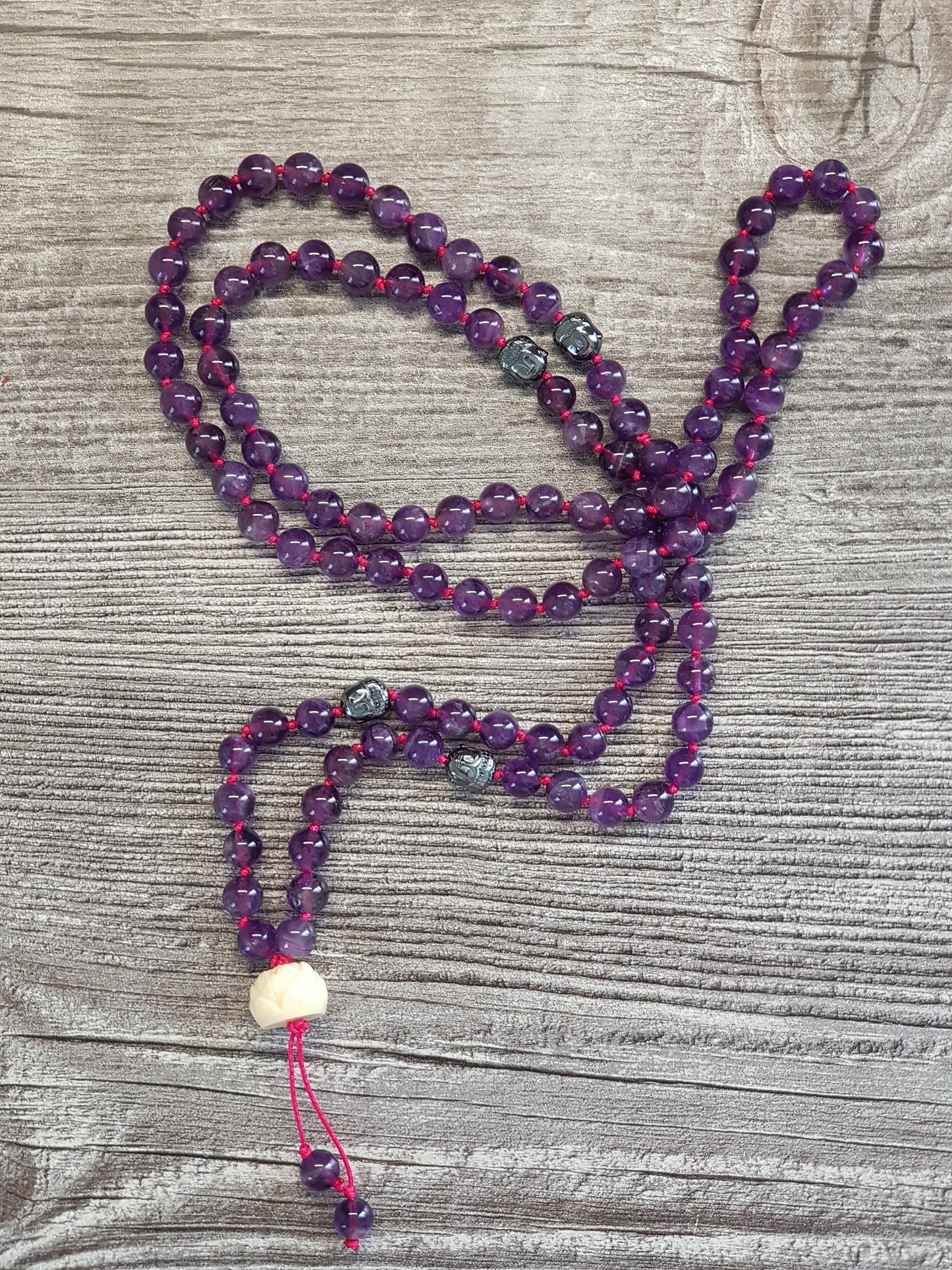 Handgefertigte Zen Mala 108 Perlen Gebetskette Amethyst